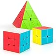 Speed Cube Set, Jurnwey Stickerless Magic Cube Set of 2x2x2 3x3x3 Pyramid Frosted Puzzle Cube