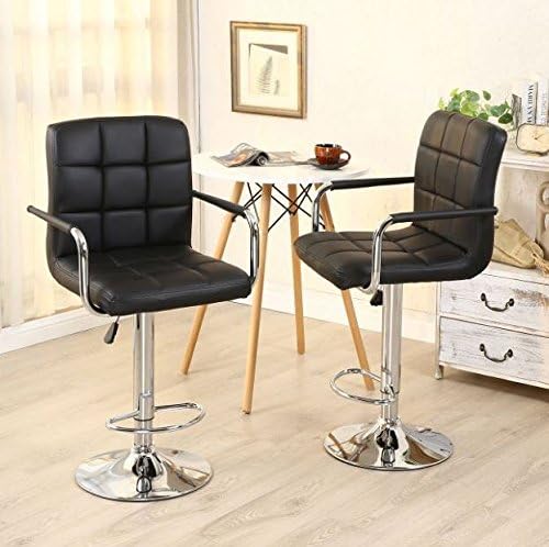 New Set of 2 Modern Counter Chair Adjustable 360 Degree Swivel Seat with Arm &amp; Chrome Base PU Leather Barstools Hydraulic Height Chair Retro Saddle Ergonomic Chair Kitchen Pub Bar Restaurant Home