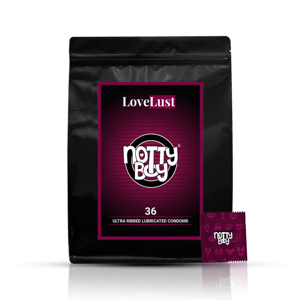 NOTTY BOY Extra Ribbed Condoms for Men – Pack of 36 | Natural Latex Condoms with Enhanced Ribbed Texture & Smooth Lubrication