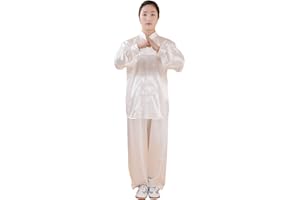 Positive Costume Adult Traditional Tai Chi Uniform Lightweight Stretchy Silk Wushu Suit Chinese Kung Fu Tai Chi Chuan Performance Wear (White, S)