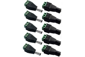 Thsinde 5 Pairs 12V DC Power Connector, Male Female 5.5mm x 2.5mm Barrel Jack Connector for CCTV Security Camera Led Strip Wire Ends Plug