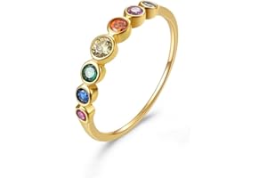 E Gold Rings for Women, 14K Rainbow Band Rings Eternity Thumb Rings Band Wedding Rings Round Cubic Zirconia CZ Rings Dainty Colorful Rings for Women