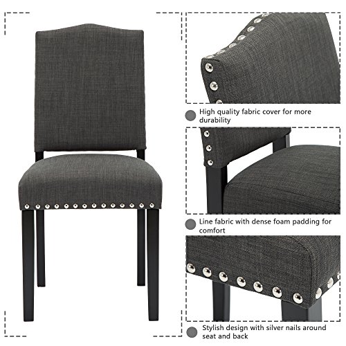 Set of 2 Mod Urban Style Solid Wood Nailhead Fabric Padded Parson Chair (Charcoal Grey Set of 4)