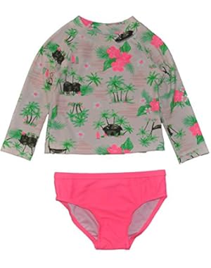 Baby Girls' Long Sleeve Rash Guard Set with Tropical Print