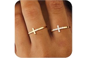 Foxgirl Cross Gold Rings for Women Girls, Dainty Trendy Stackable Ring Set 14k Gold Plated Thin Cz Cross Finger Rings for Women Non Tarnish Simple Statement Rings Wedding Bands Gold Jewelry Size 5-10