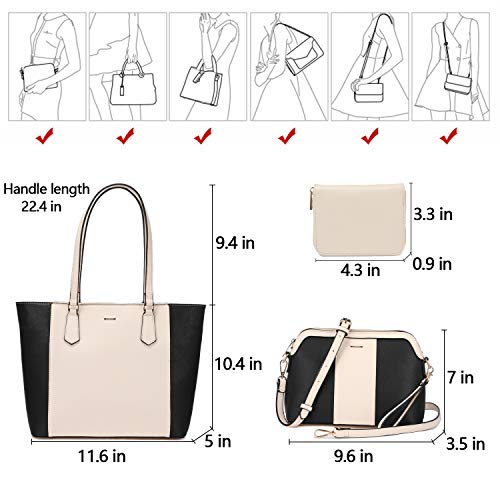 LOVEVOOK Damen Handtasche Schultertaschen 3 Stück Set Henkeltaschen Große Tasche Umhängetasche Taschen Gross Handtaschen Leder BeuteltascheGeschenk für Mutter Freundin Freund Liebhaber, Schwarz Beige