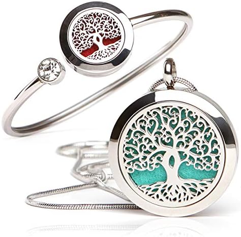 Essential Oil Diffuser Necklace and Bracelet Set - Best for Aromatherapy - Perfume, Fragrance, Scent Diffusers for Women - Tree of Life Gift Set (Small)