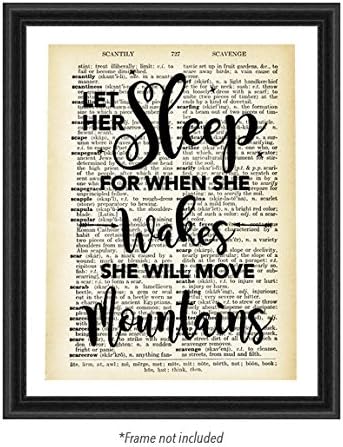 Let Her Sleep When She Wakes Will Move Mountains Vintage Dictionary Art Page Upcycled Antique Old Print Kids Room Nursery Teens Home Wall Decor Inspirational Motivational Quote Baby Poster (8 x 10)