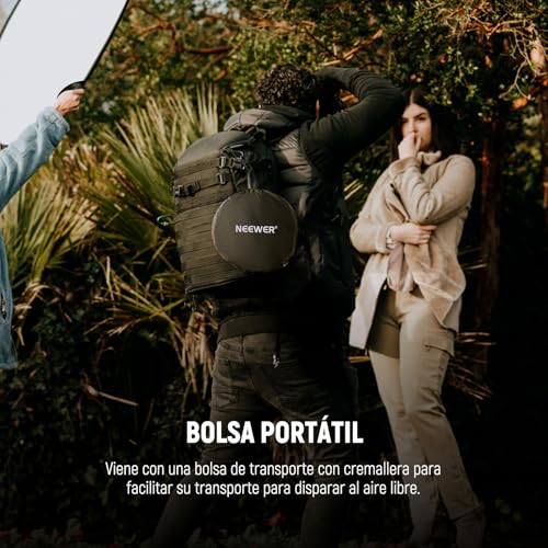 Neewer - Reflector de luz de 110 cm con Abrazadera y empuñaduras de Mano, Reflector Plegable 5 en 1, multidisco, translúcido, Plateado, Dorado, Blanco/Negro con Rosca de 3/8 Pulgadas para iluminación