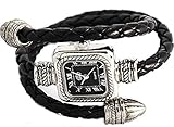 Readeel® Black Cable Leather Braided Wrap Around Ladies Womens Bracelet Bangle Wrist Watch
