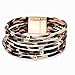 ILJILU Leopard Bracelets for Women Metal Pipe Charm Multilayer Wide Leather Wrap Bracelet