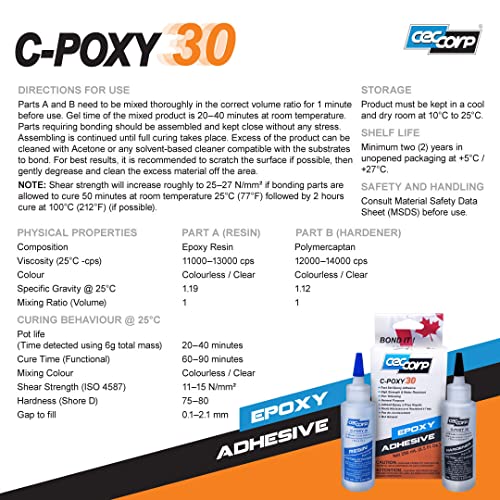 Epoxy Glue Adhesive CPOXY 30 by CECCORP (8.5 Oz Combined) Medium