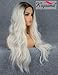 K'ryssma Platinum Blonde Wig with Dark Roots Natural Looking Ombre White Wigs for Women Long Wavy Fashion Synthetic Wig