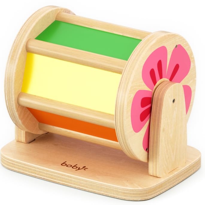 Photo 1 of Dailyfunn Montessori Toys Wooden Spinning Drum Tummy Time Floor Mirror Toy for Babies Toddlers 1-3 Years Old