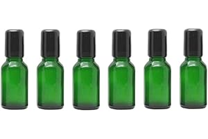 ERIOCTRY 6PCS 20ml Empty Portable Green Glass Roll on Bottles With Stainless Steel Ball and Black Cap For Perfume Essential Oil Roller Bottles Vial Container Pot Jar Attar Bottle