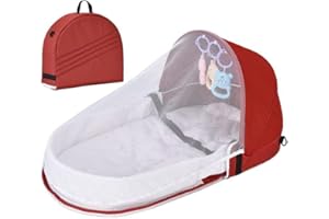 MRISATA Upgrade Travel Bassinet - Folding Portable Bassinet with Net and Awning, in Bed Bassinet for Baby, Portable Baby Bed for Camping, Easy to Fold and Lightweight,Washable