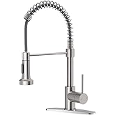 OWOFAN Kitchen Faucet with Pull Down Sprayer Brushed Nickel Stainless Steel 1 Handle Pull Out Spring Sink Faucets 1 Hole Or 3 Hole Dual Function for Farmhouse Camper Laundry Utility Rv Wet Bar