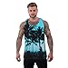 Mens Vests Gym Workout Printed Tank Top Ibiza Palm Trees Summer Holiday Clothes - Blue, Medium
