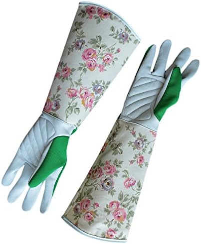 ZaoProteks ZP5401 Women Extended Long Cuff Genuine Goatskin Leather Puncture Resistant Gardening Gloves,Garden Gloves (Green and Multicolor)