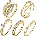 weel 5 pcs/set Peach heart leaves crown suit ring Set (Gold)
