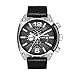 Diesel Men's Overflow Quartz Stainless Steel and Leather Chronograph Watch, Color: Silver-Tone, Black (Model: DZ4341)
