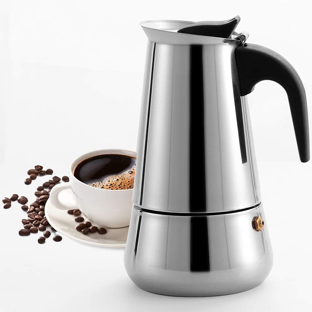 Moka Pot, Stainless Steel Moka Coffee Pot Stovetop Espreeso Coffee Maker Percolator Coffee Maker Classic Cafe Maker 6 Cups (300 ml)