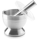HIC Kitchen Mortar and Pestle, 18/8 Stainless Steel, 3.25 x 3-Inch Mortar with 6.25-Inch Pestle