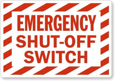 Emergency Shut-Off Switch (stripes) Laminated Vinyl, 5" x 3.5"