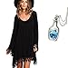 OVERMAL Women's Long Sleeve A-line Lace Stitching Trim Mini Dress (ASIA L = US 8)