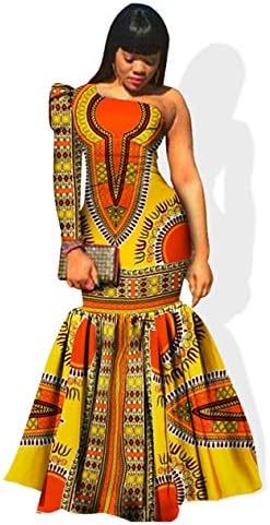 Womens Prom Party One-Shoulder Dashiki Mermaid Dress African Evening Gown