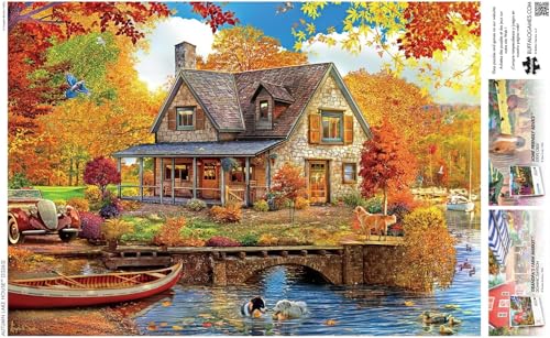 Buffalo Games - 500 Piece Jigsaw Puzzle - Autumn Lake House - Challenging Fall Scene Puzzles for Adults - Finished Size is 26.75 x 19.75