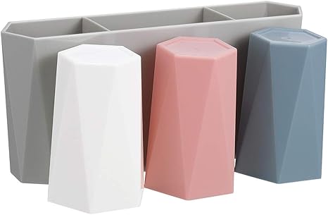 Amazon Ounona 歯ブラシスタンド 吸盤 コップ3個付き 歯ブラシホルダー 壁掛け 防塵衛生 家族用 お風呂 洗面所 収納 ブルーホワイトピンク 歯ブラシスタンド ホーム キッチン オンライン通販