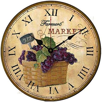 Farmers Market Grapes Decorative Wall Clocks for Kitchen Battery Operated Art Non-Ticking Wood Clock 12 Inches