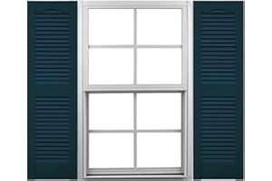 MID AMERICA 14 1/2"W x 80"H Mid-America Vinyl, Standard Size Cathedral Top Center Mullion, Open Louver Shutter, w/Installation Shutter-Lok's & Matching Screws (Per Pair), 166 - Midnight Blue
