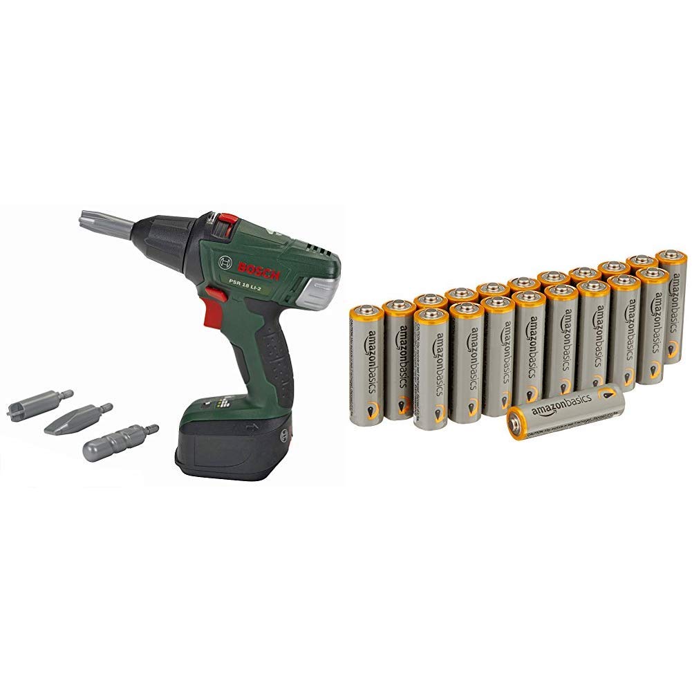 Theo Klein 8567 Bosch Screwdriver II, Toy, Multi-Colored & Amazon Basics AA Performance Alkaline Batteries [Pack of 20] - Packaging May Vary