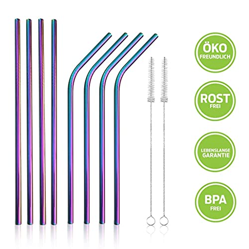 Rainbow Straws Edelstahl Strohhalme bunt, Wiederverwendbare Metall Strohhalme, Kurze und Lange Regenbogen… – Bild 6