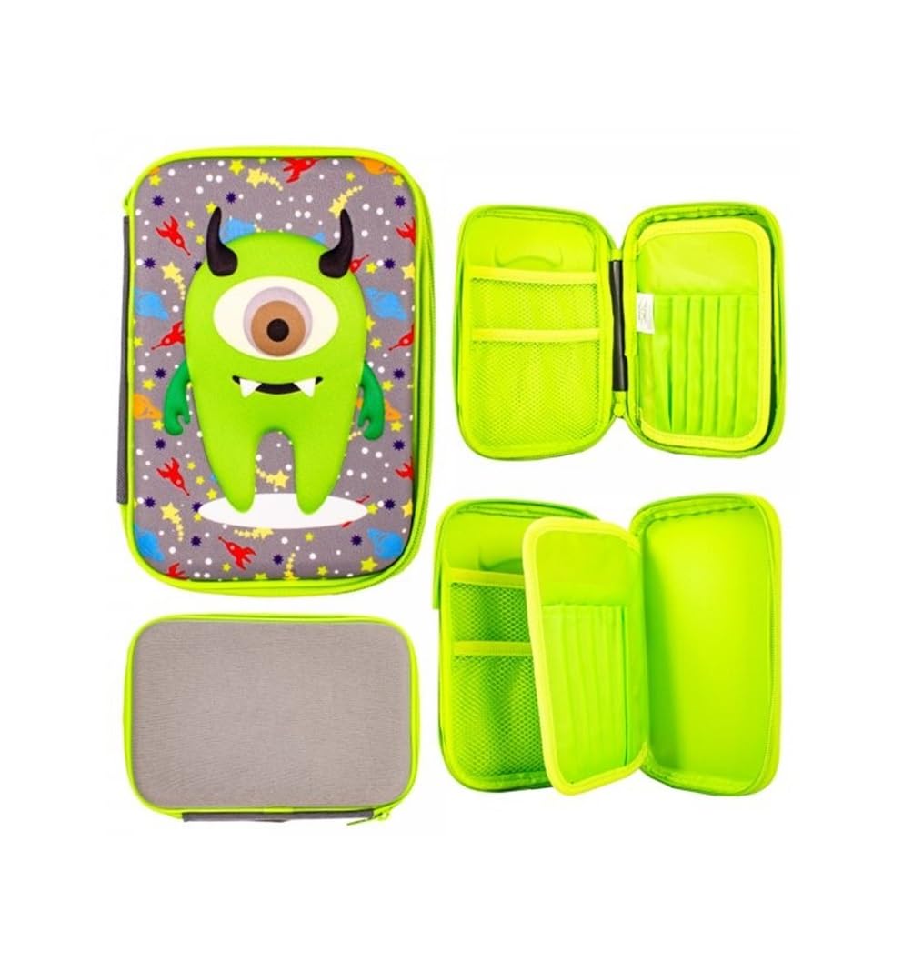 Childrens Kids Grey Lime Space Pencil Case Stationery Holder 23cm