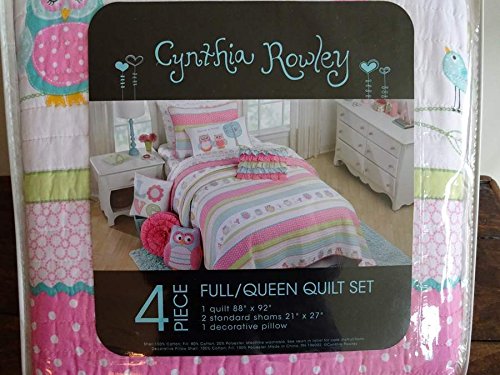 Cynthia Rowley Friendly Owl Owls Pink Bedding 4 Piece Full Queen