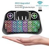 Wishpower Wireless Mini Keyboards/Wireless Remote Keyboards Mini with Touchpad Mouse/Multimedia Key for Android TV Box/Laptop,Rechargable Battery.Fn+F2 Keys,Switch Out 5 Styles LED Background Color.