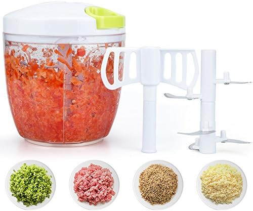 Food Chopper Manual Hand 5 Blades, Mincer Chopper Mandolin, Vegetable Fruits Herbs Salad Onion Nut Meat Garlic Chopper Manual Blender Mixer for Salsa,Pesto,Coleslaw,Puree