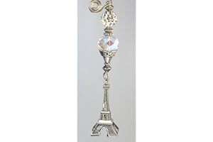 TRACE ELLEMENTS Silver Metal Eiffel Tower with Faux Rhinestone & Crystal Clear Glass Ceiling Fan Pull Chain