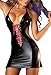 YKSH Sexy Casual Leather Lingerie Backless Bodycon Mini Nightclub Dress Black,Small