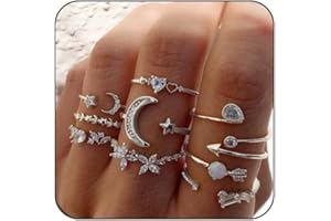 INENIMARTJ Boho Rings for Women Teen Girls,Gold Stacking Rings Set Vintage Knuckle Stackable Moon Star Snake Butterfly Heart Flower Leaf Top Finger Rings