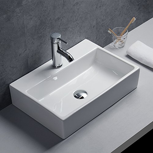 Gimify Mordern Vessel Sink Porcelain Ceramic White Above Counter Art Basin Bowl for Bathroom Restroom Airport Office Hotel (Vessel Sink Large)