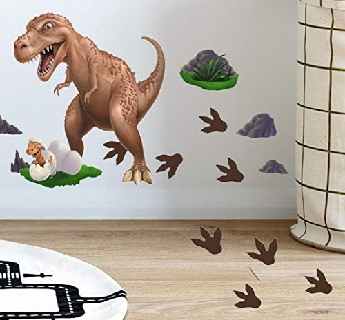 恐竜ウォールステッカー T Rex Daddy N Baby Footprints ウォールデカール 男の子の壁ステッカー 子供部屋 装飾 はがして貼るウォールアート 寝室 遊び部屋 Diy 簡単貼って貼る 子供部屋の装飾 Teamdriven Us