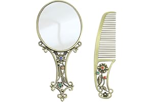 Makeup Mirror Comb Set Antique Brush Vintage Metal Portable Hair Comb Present for Lady Woman (Mixed Pattern)