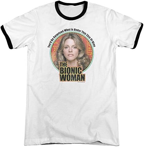 Bionic Woman Under My Skin Mens Adult Heather Ringer Shirt White/Black Sm