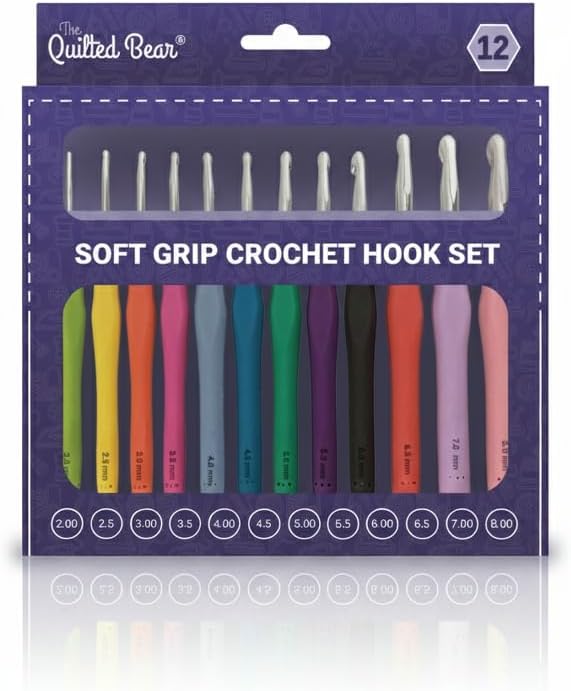 The Quilted Bear Crochet Hooks Set 12 Piece Ergonomic Soft Grip 2-8mm