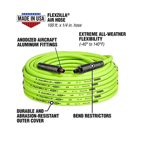 Flexzilla Air Hose, 1/4 In. x 100'., 1/4 In. MNPT Fittings, Heavy Duty