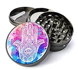 Expression Gifts Hamsa Hand Of Fatima Extra Large Spice Tobacco Herb Grinder with Pollen/Keef Catcher, 5 Piece